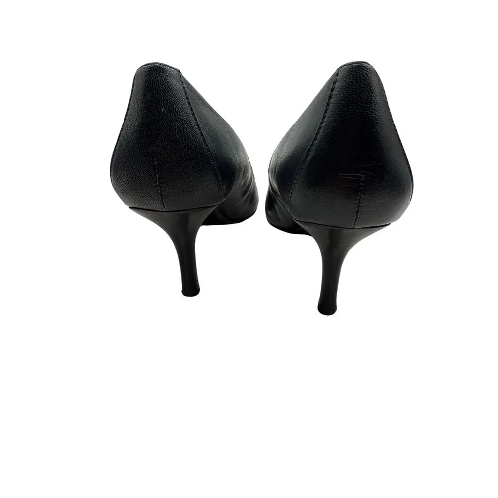 Calvin Klein Size 10 Dolly Style Black Pointed-Toe Stylist Leather Heels